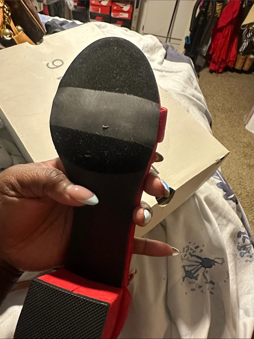 Red Low Block Heel Sandals for Women